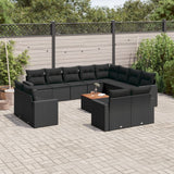 Salon de jardin avec coussins 13 pcs noir résine tressée