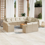 Salon de jardin avec coussins 13 pcs beige résine tressée