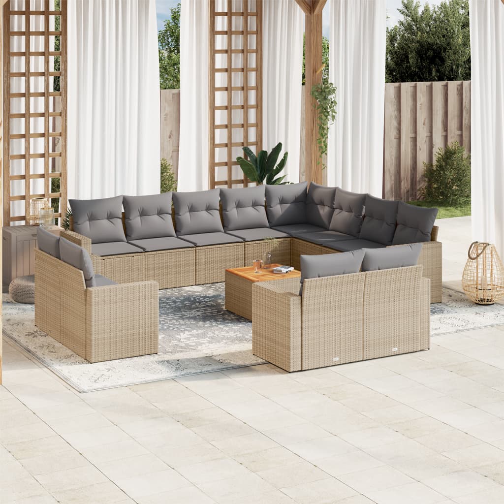 Salon de jardin avec coussins 13 pcs beige résine tressée