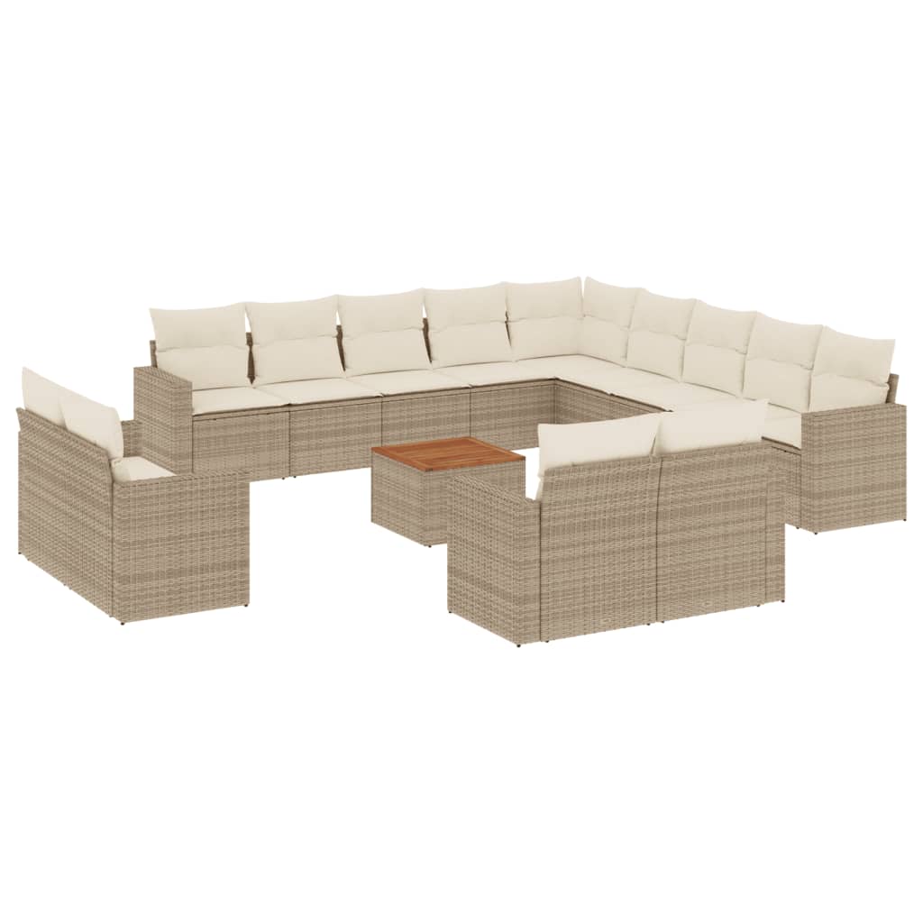 Salon de jardin avec coussins 14 pcs beige résine tressée