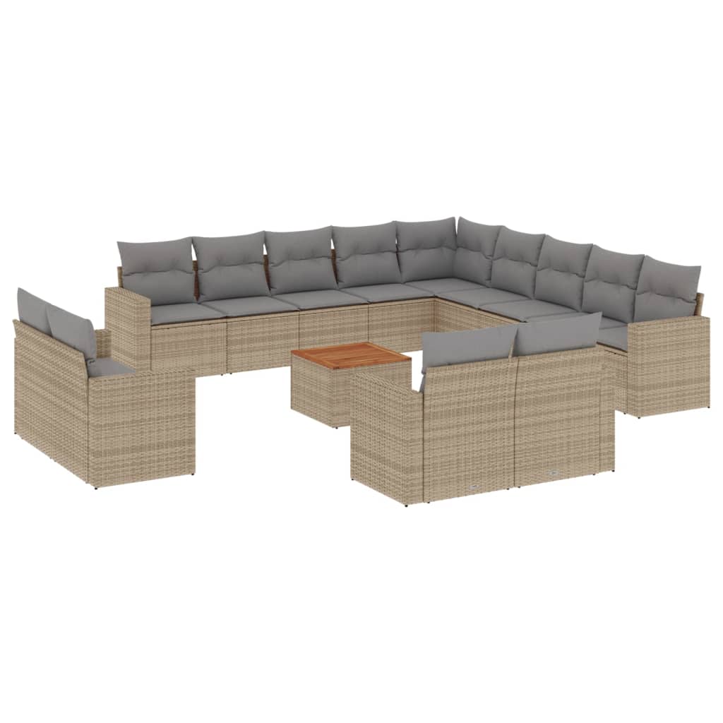 Salon de jardin avec coussins 14 pcs beige résine tressée