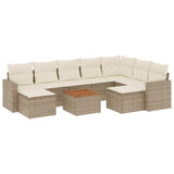 Salon de jardin avec coussins 10 pcs beige résine tressée