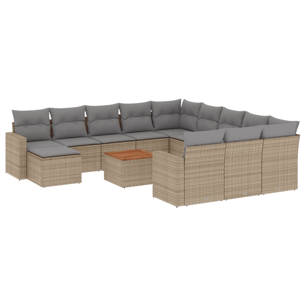 Salon de jardin avec coussins 13 pcs beige résine tressée