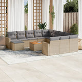 Salon de jardin avec coussins 13 pcs beige résine tressée