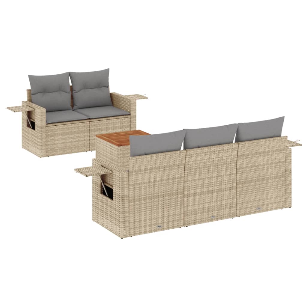 Salon de jardin avec coussins 6 pcs beige résine tressée