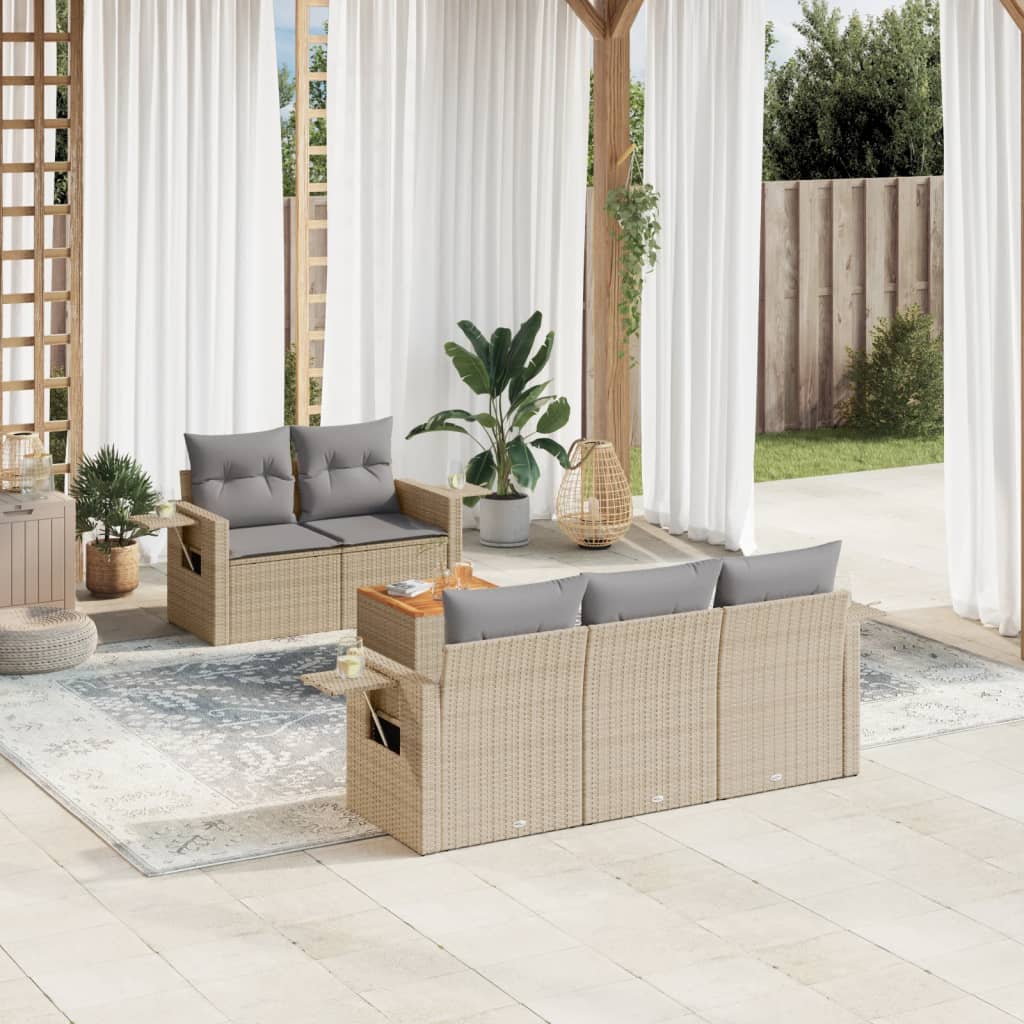 Salon de jardin avec coussins 6 pcs beige résine tressée