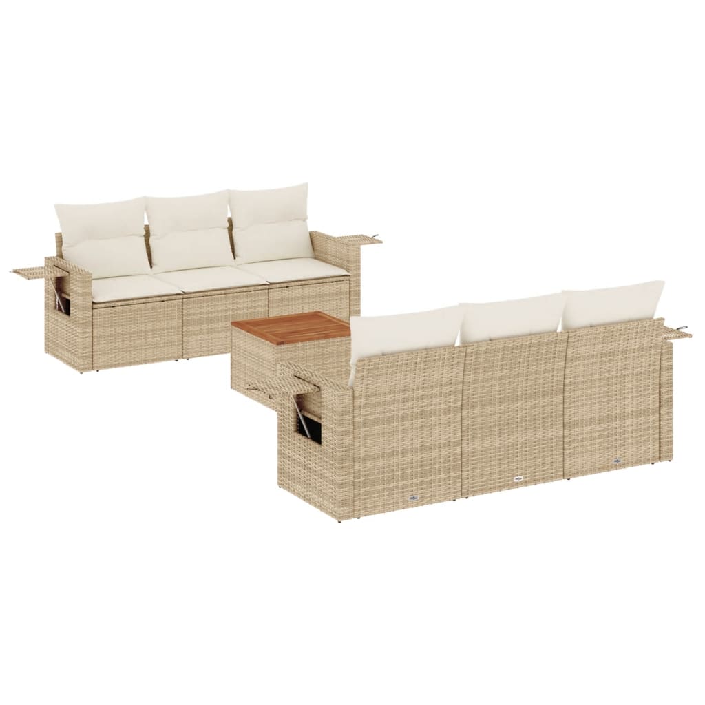 Salon de jardin avec coussins 7 pcs beige résine tressée