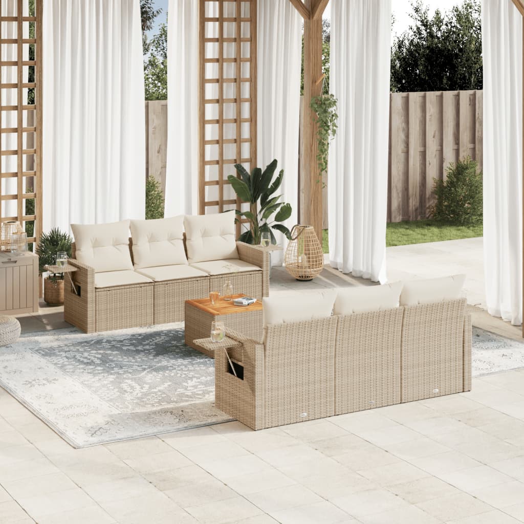 Salon de jardin avec coussins 7 pcs beige résine tressée