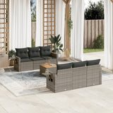 Salon de jardin avec coussins 7 pcs gris résine tressée