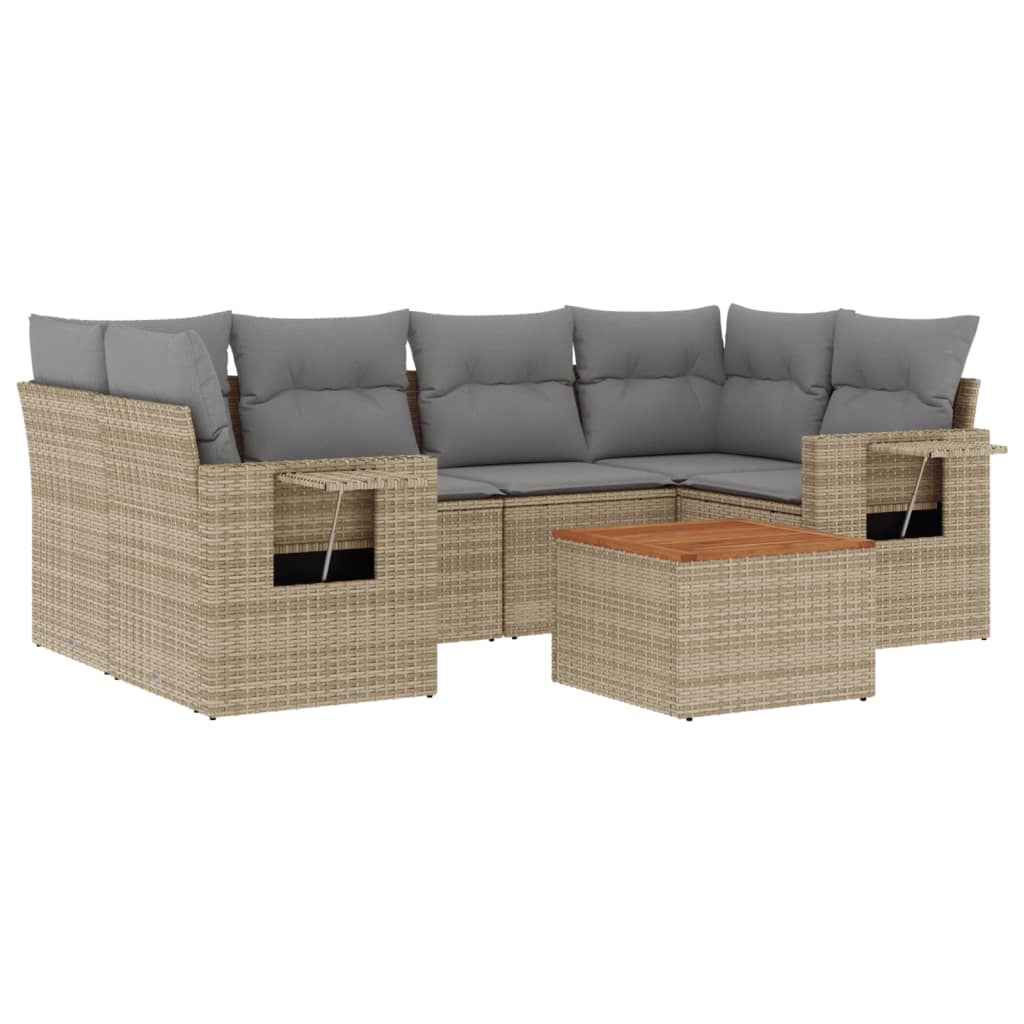 Salon de jardin avec coussins 7 pcs beige résine tressée