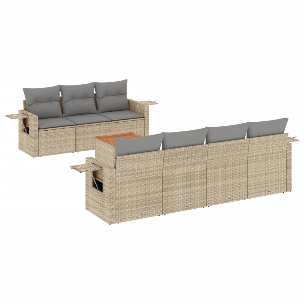 Salon de jardin avec coussins 8 pcs beige résine tressée