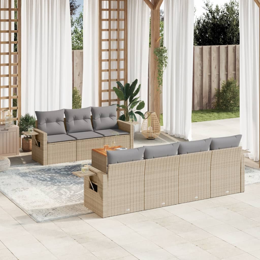 Salon de jardin avec coussins 8 pcs beige résine tressée