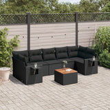 Salon de jardin 8 pcs avec coussins noir résine tressée