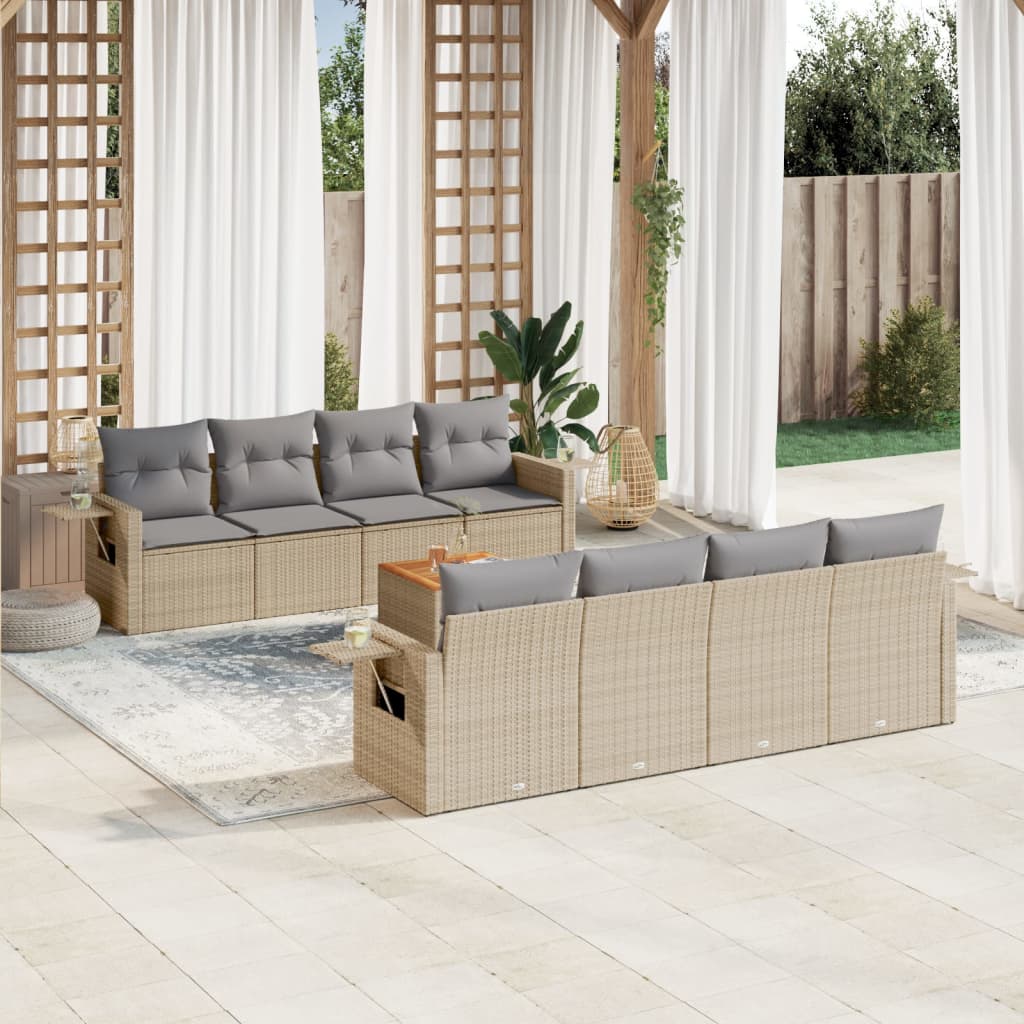 Salon de jardin avec coussins 9 pcs beige résine tressée