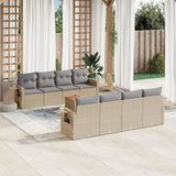 Salon de jardin avec coussins 9 pcs beige résine tressée