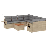 Salon de jardin avec coussins 9 pcs beige résine tressée