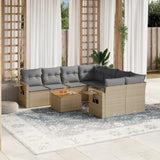 Salon de jardin avec coussins 9 pcs beige résine tressée