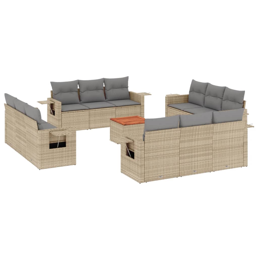 Salon de jardin avec coussins 13 pcs beige résine tressée