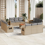 Salon de jardin avec coussins 13 pcs beige résine tressée