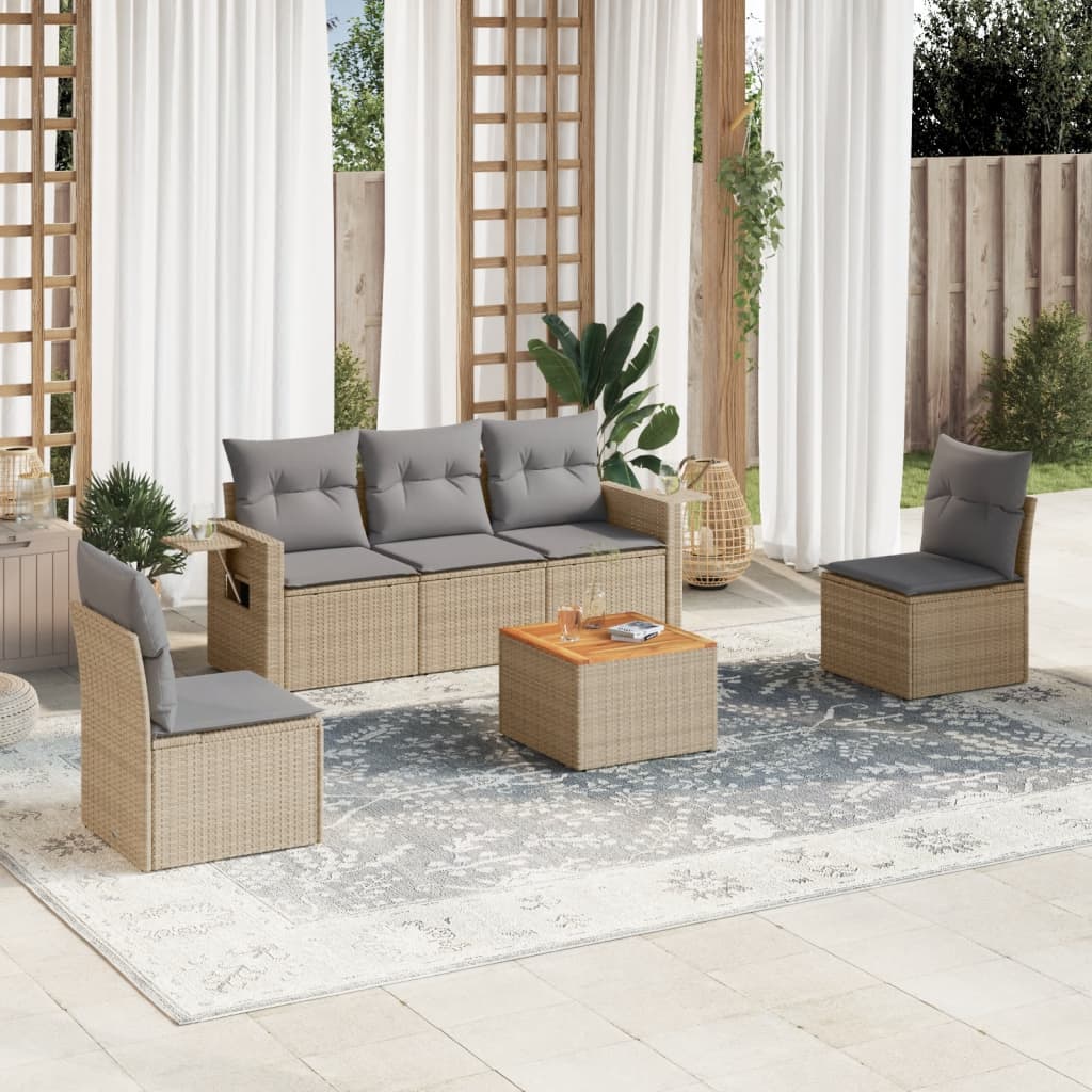 Salon de jardin avec coussins 6 pcs beige résine tressée