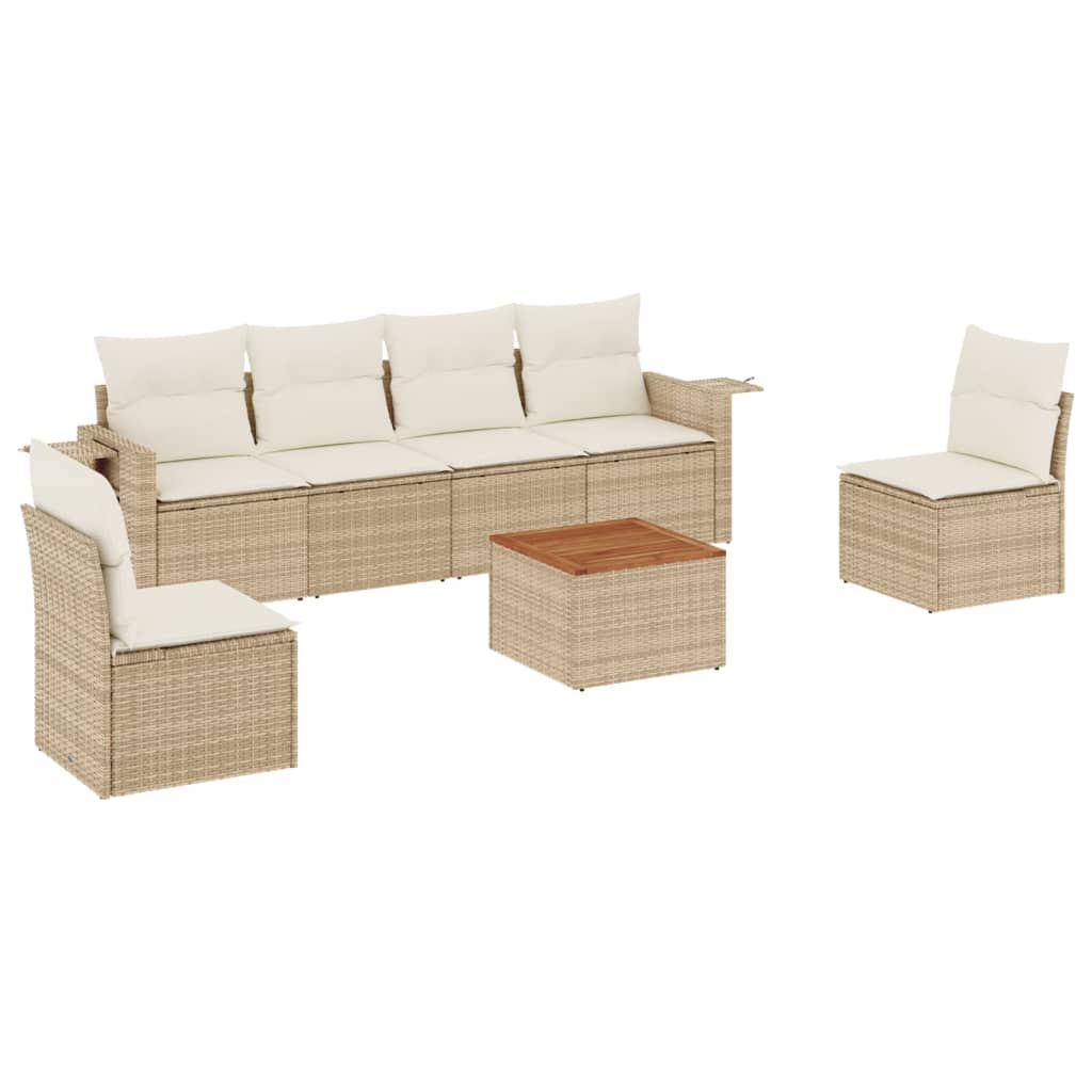 Salon de jardin avec coussins 7 pcs beige résine tressée