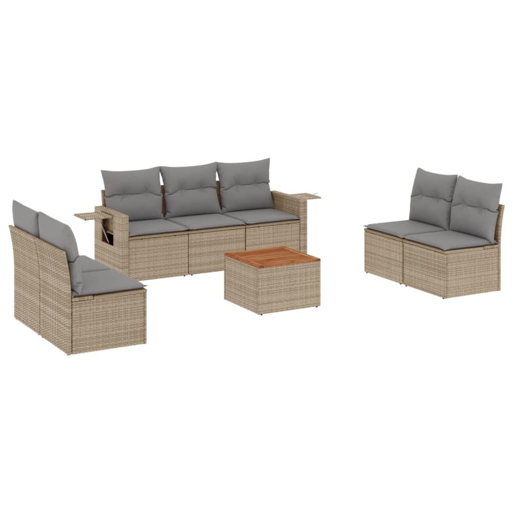 Salon de jardin avec coussins 8 pcs beige résine tressée