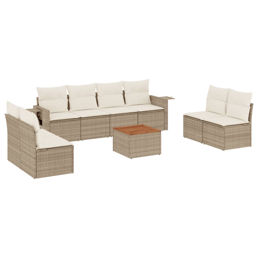 Garden furniture set with cushions 9 pcs beige woven resin