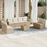 Garden furniture set with cushions 9 pcs beige woven resin