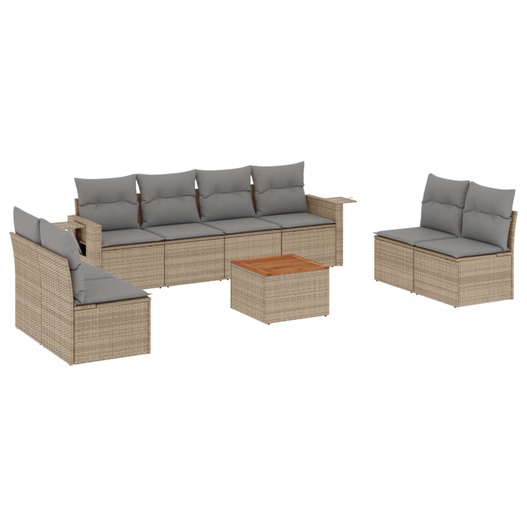 Garden furniture set with cushions 9 pcs beige woven resin