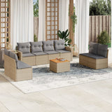 Salon de jardin avec coussins 9 pcs beige résine tressée