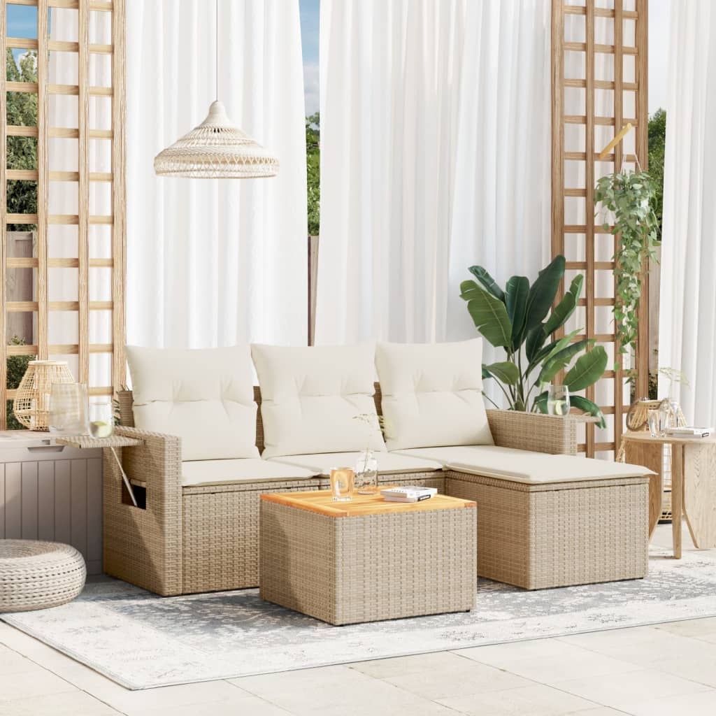 Salon de jardin avec coussins 5 pcs beige résine tressée