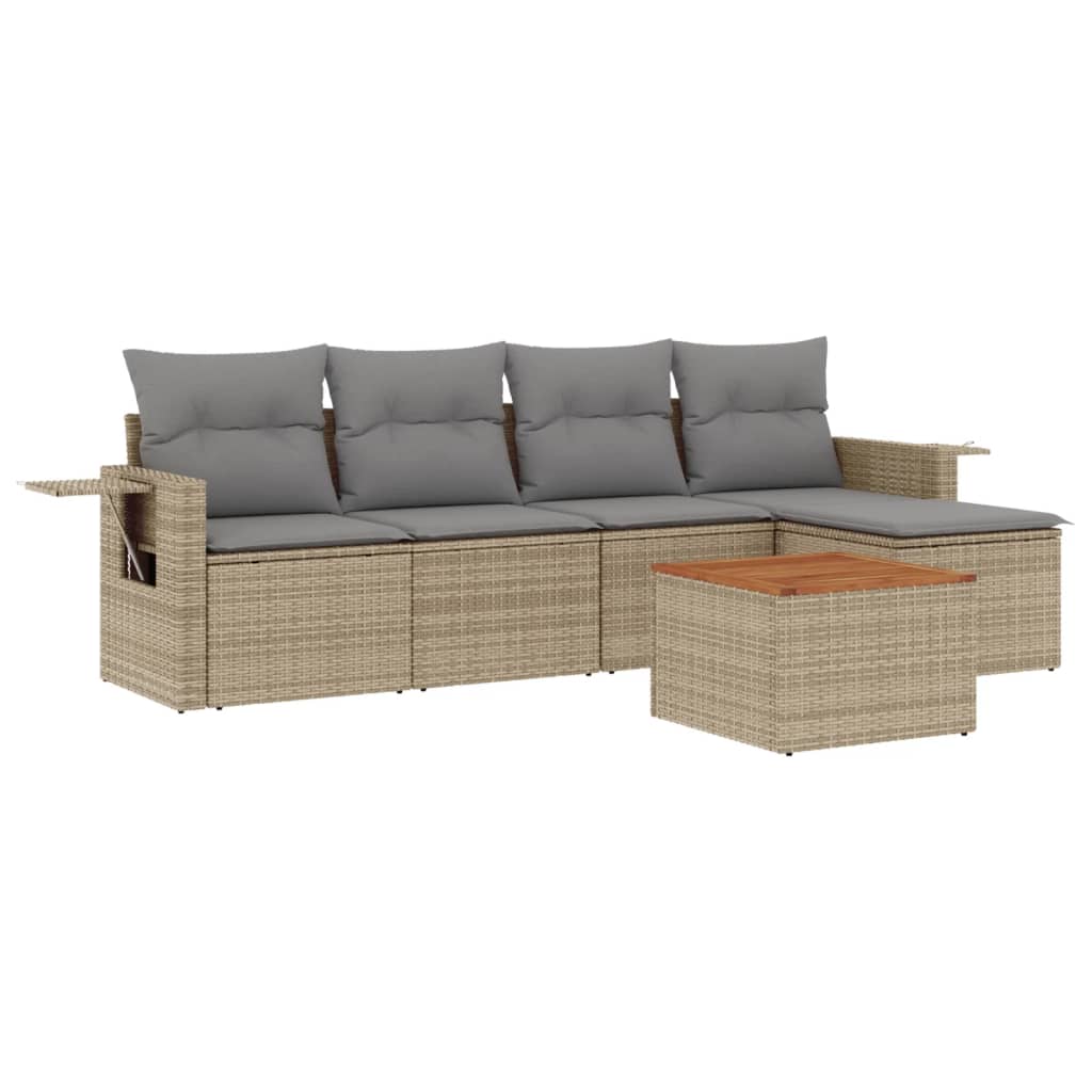 Salon de jardin avec coussins 6 pcs beige résine tressée