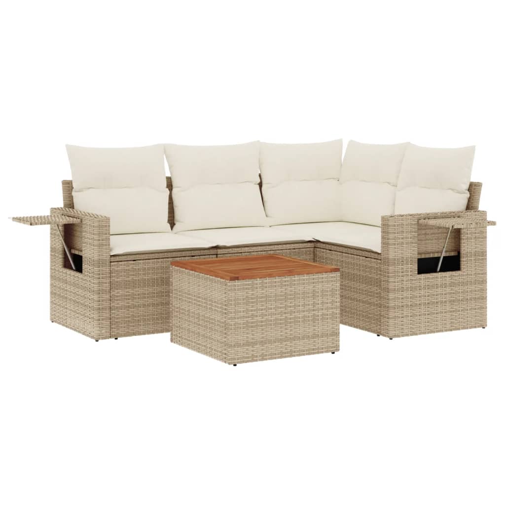 Salon de jardin avec coussins 5 pcs beige résine tressée