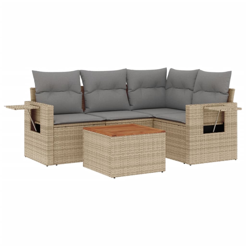 Salon de jardin avec coussins 5 pcs beige résine tressée