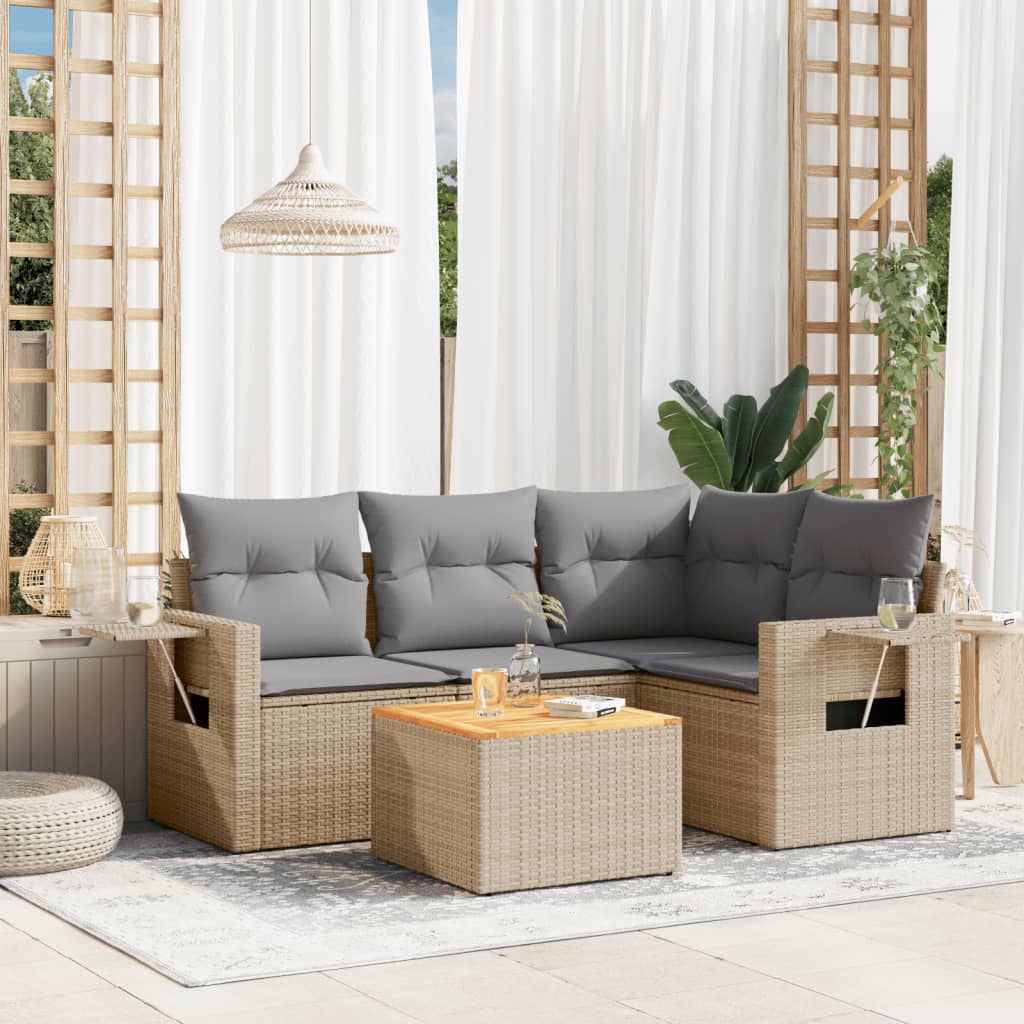 Salon de jardin avec coussins 5 pcs beige résine tressée