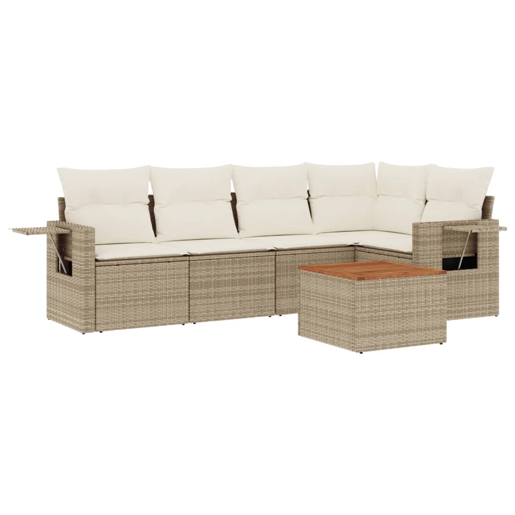 Garden furniture set with cushions 6 pcs beige woven resin