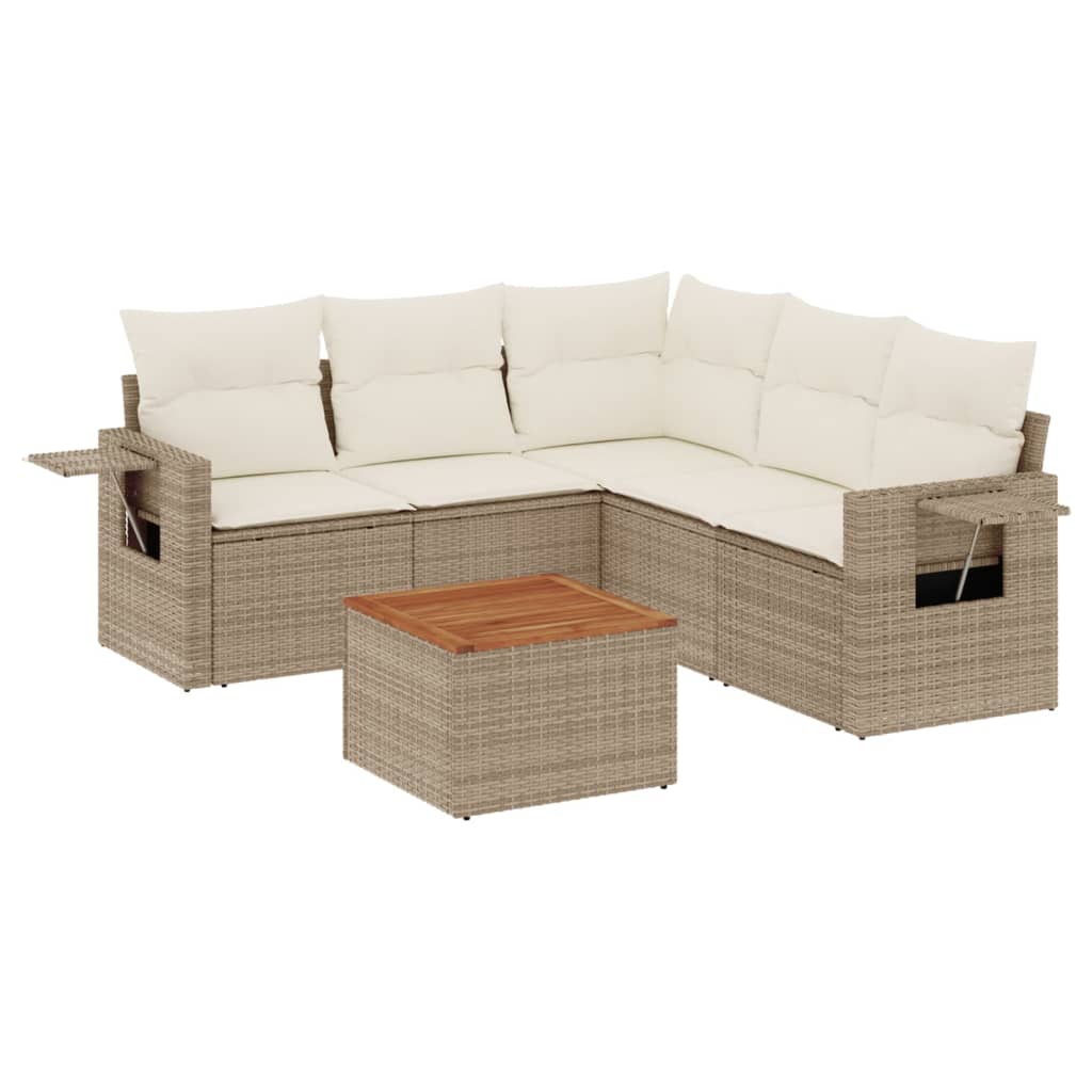 Garden furniture set with cushions 6 pcs beige woven resin