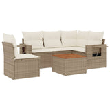 Garden furniture set with cushions 6 pcs beige woven resin