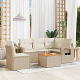 Garden furniture set with cushions 6 pcs beige woven resin