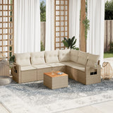 Salon de jardin avec coussins 7 pcs beige résine tressée