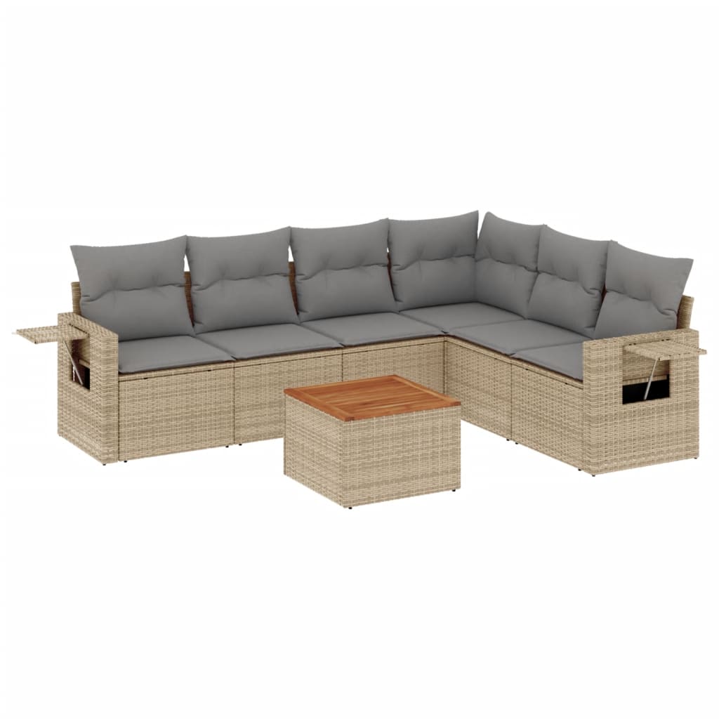 Salon de jardin avec coussins 7 pcs beige résine tressée