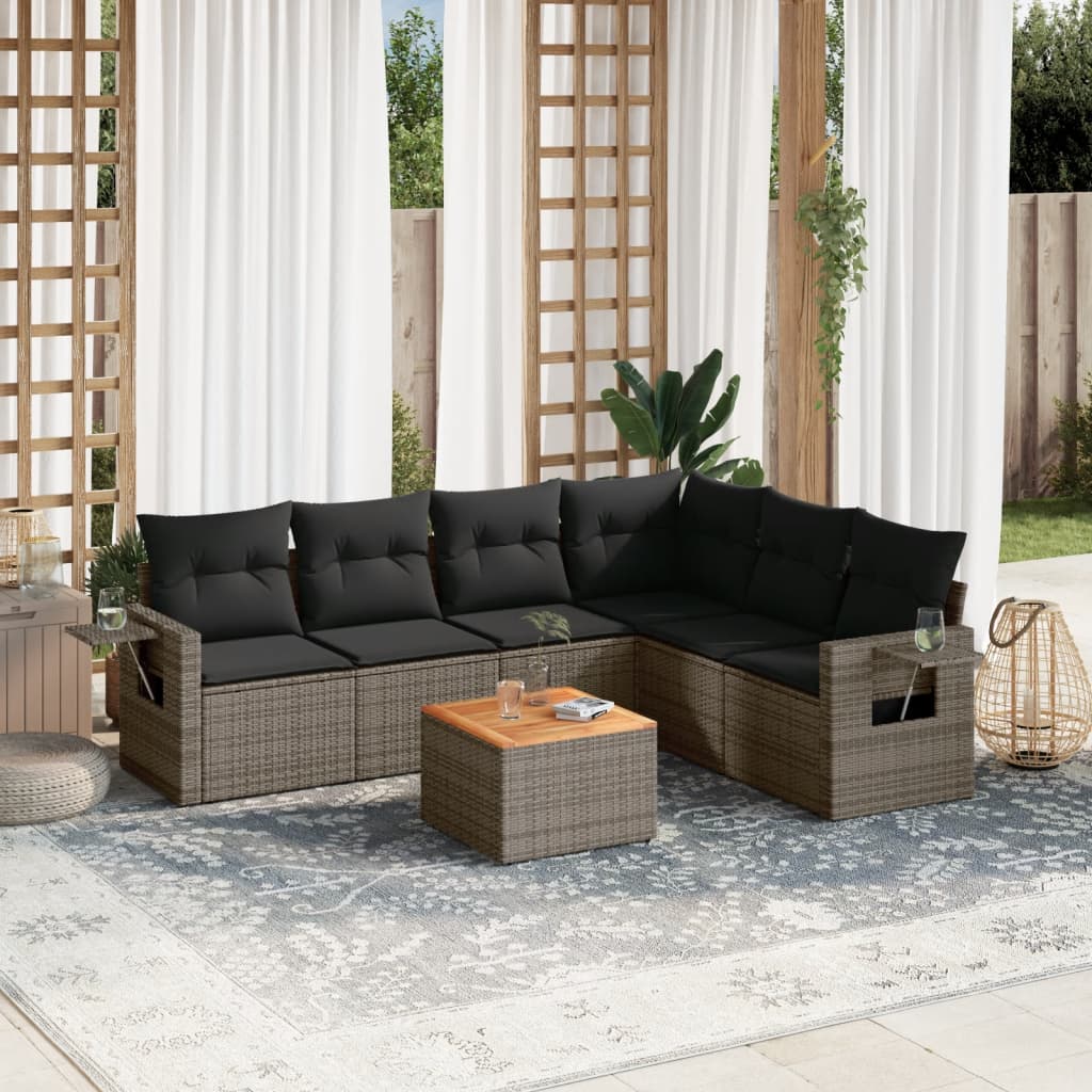 Garden furniture set with cushions 7 pcs gray woven resin