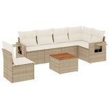 Salon de jardin avec coussins 7 pcs beige résine tressée