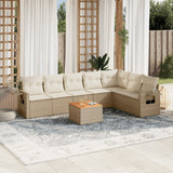 Salon de jardin avec coussins 8 pcs beige résine tressée