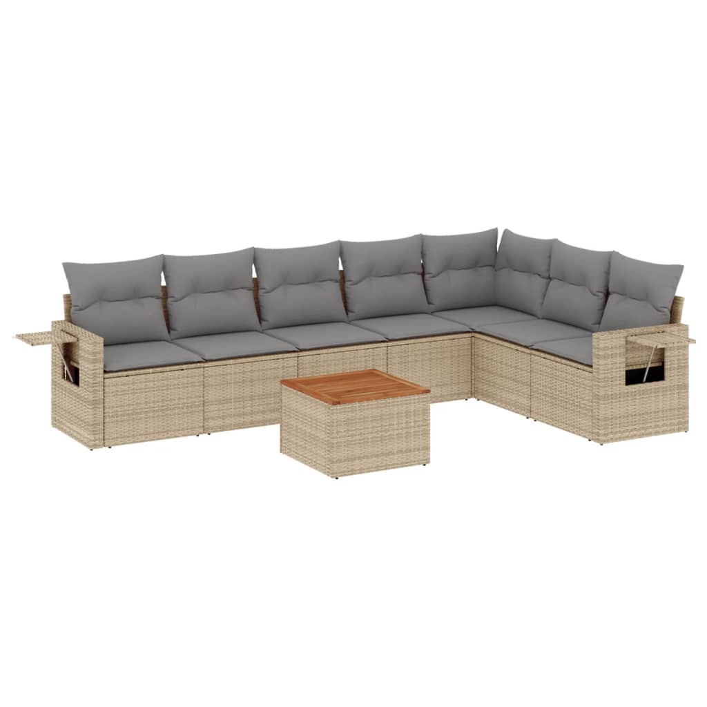 Salon de jardin avec coussins 8 pcs beige résine tressée