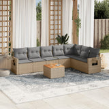 Salon de jardin avec coussins 8 pcs beige résine tressée