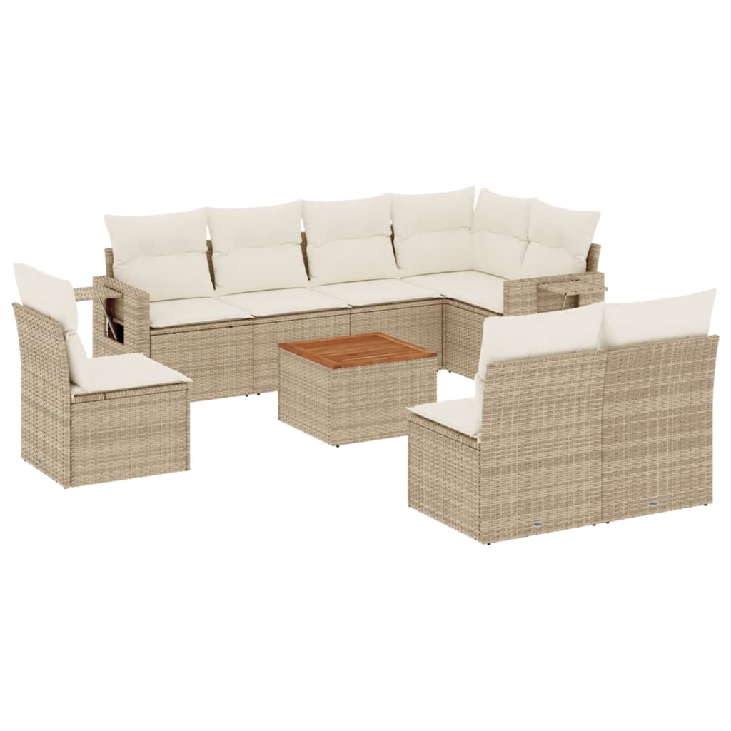 Salon de jardin avec coussins 9 pcs beige résine tressée