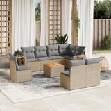 Salon de jardin avec coussins 9 pcs beige résine tressée