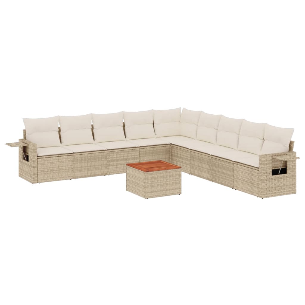 Garden furniture set with cushions 10 pcs beige woven resin