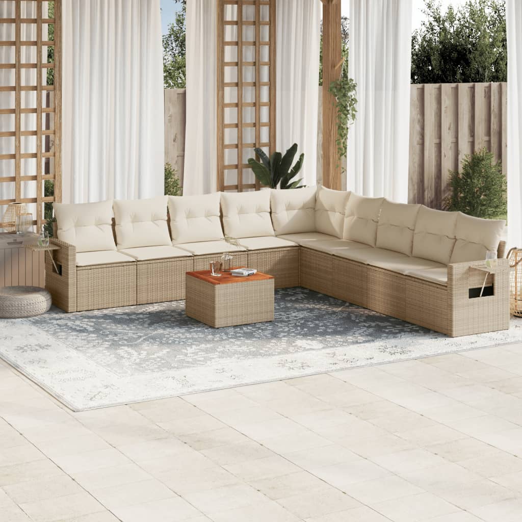 Garden furniture set with cushions 10 pcs beige woven resin